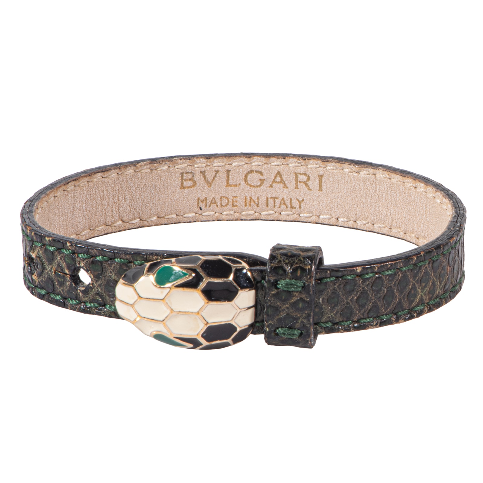 BVLGARI ブルガリ セルペンティ フォーエバー レザーブレスレット レザー メタル グリーン ゴールド【中古】