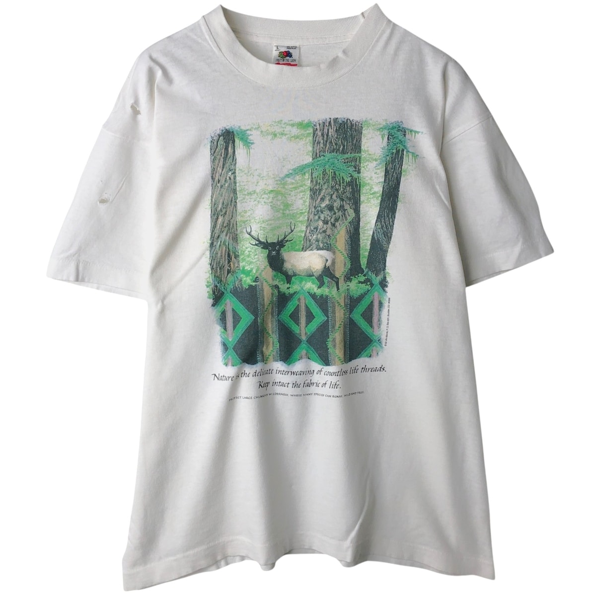 古着 90年代 フルーツオブザルーム FRUIT OF THE LOOM シカ柄 アニマルTシャツ USA製 メンズL相当 ヴィンテージ/eaa641716