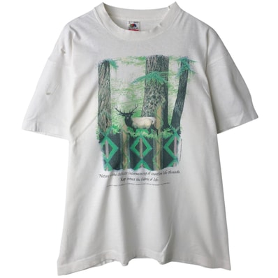 古着 90年代 フルーツオブザルーム FRUIT OF THE LOOM シカ柄 アニマルTシャツ USA製 メンズL相当 ヴィンテージ/eaa641716