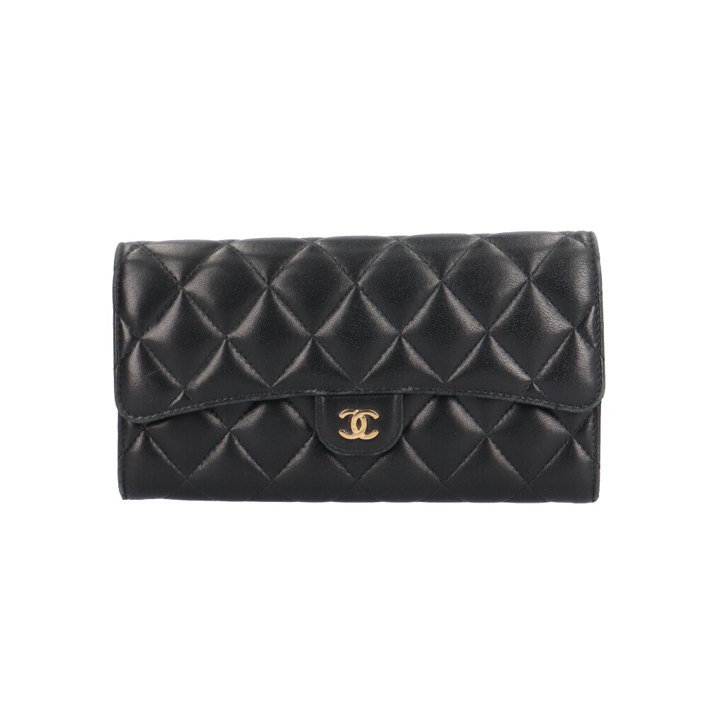 シャネル クラシックロングフラップウォレット マトラッセ 長財布 ラムスキン AP0241  レディース CHANEL  中古