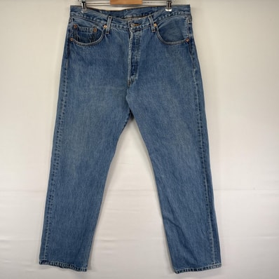 古着 リーバイス Levi's デニムパンツ 501 ストレート 5ポケット ジーンズ ジーパン 色落ち ヒゲ 長ズボン w38 L34 ブルー メンズ