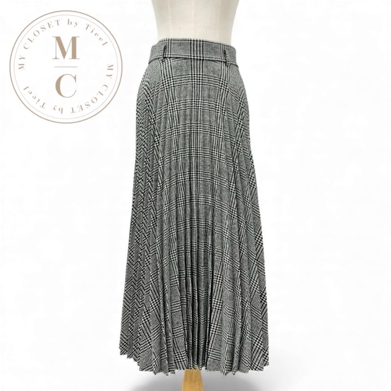 クリスチャンディオール CHRISTIAN DIOR ボトムス ウール ブラック ホワイト 千鳥格子 プリーツスカート