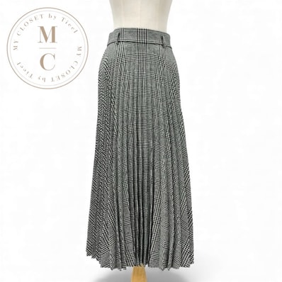 クリスチャンディオール CHRISTIAN DIOR ボトムス ウール ブラック ホワイト 千鳥格子 プリーツスカート