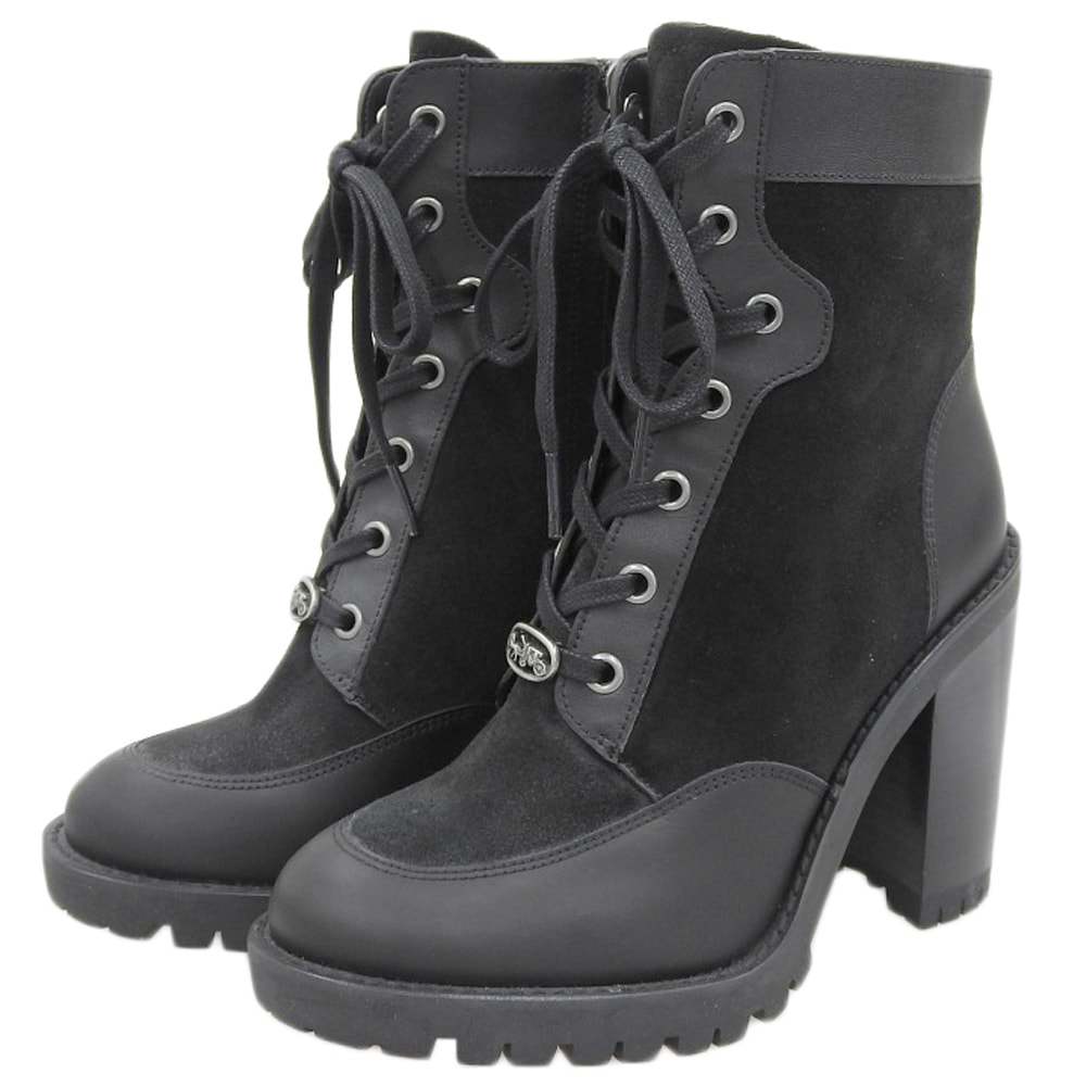 コーチ 美品 スエード切り替え レースアップブーツ シューズ レディース 黒 ブラック 23.5cm G4235 6.5B(US)