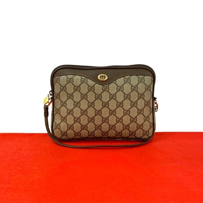 GUCCI グッチ GG ロゴ 金具 レザー PVC ショルダーバッグ ブラウン
66670