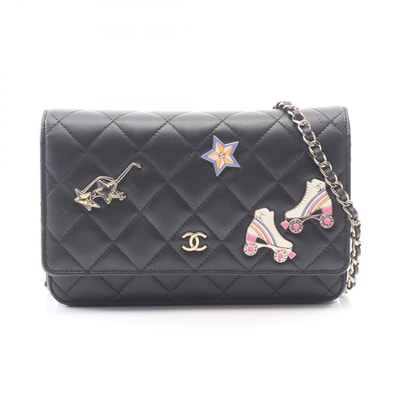 シャネル CHANEL マトラッセ アイコンチャーム ショルダーバッグ バッグ ラムスキン(羊革) レディース ブラック系 AP0250 【中古】