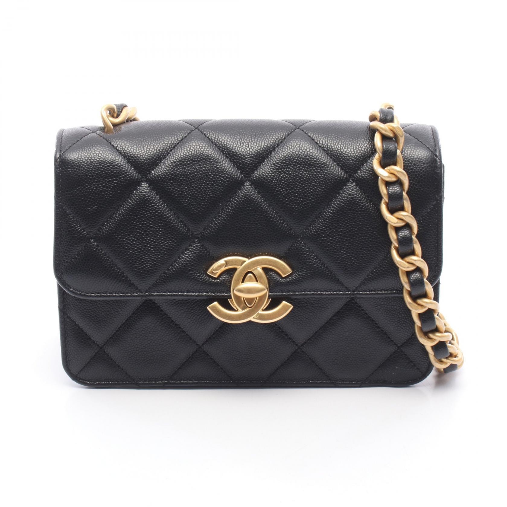 シャネル CHANEL マトラッセ スモールフラップ ショルダーバッグ バッグ キャビアスキン(グレインドカーフ) レディース ブラック系 【中古】