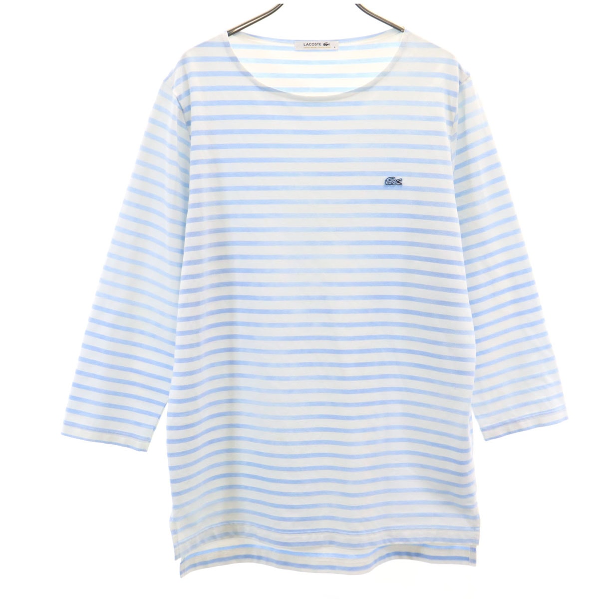 LACOSTE ラコステ 日本製 ボーダー柄 7分袖 Tシャツ 4 ホワイト