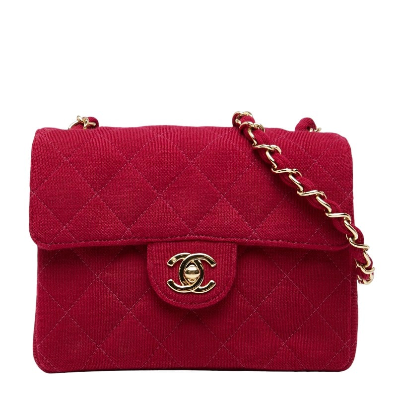 シャネル ココマーク ミニマトラッセ 17 チェーン ショルダーバッグ レッド コットン レディース CHANEL 【中古】