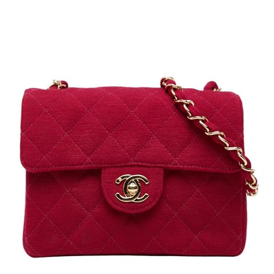 シャネル ココマーク ミニマトラッセ 17 チェーン ショルダーバッグ レッド コットン レディース CHANEL 【中古】