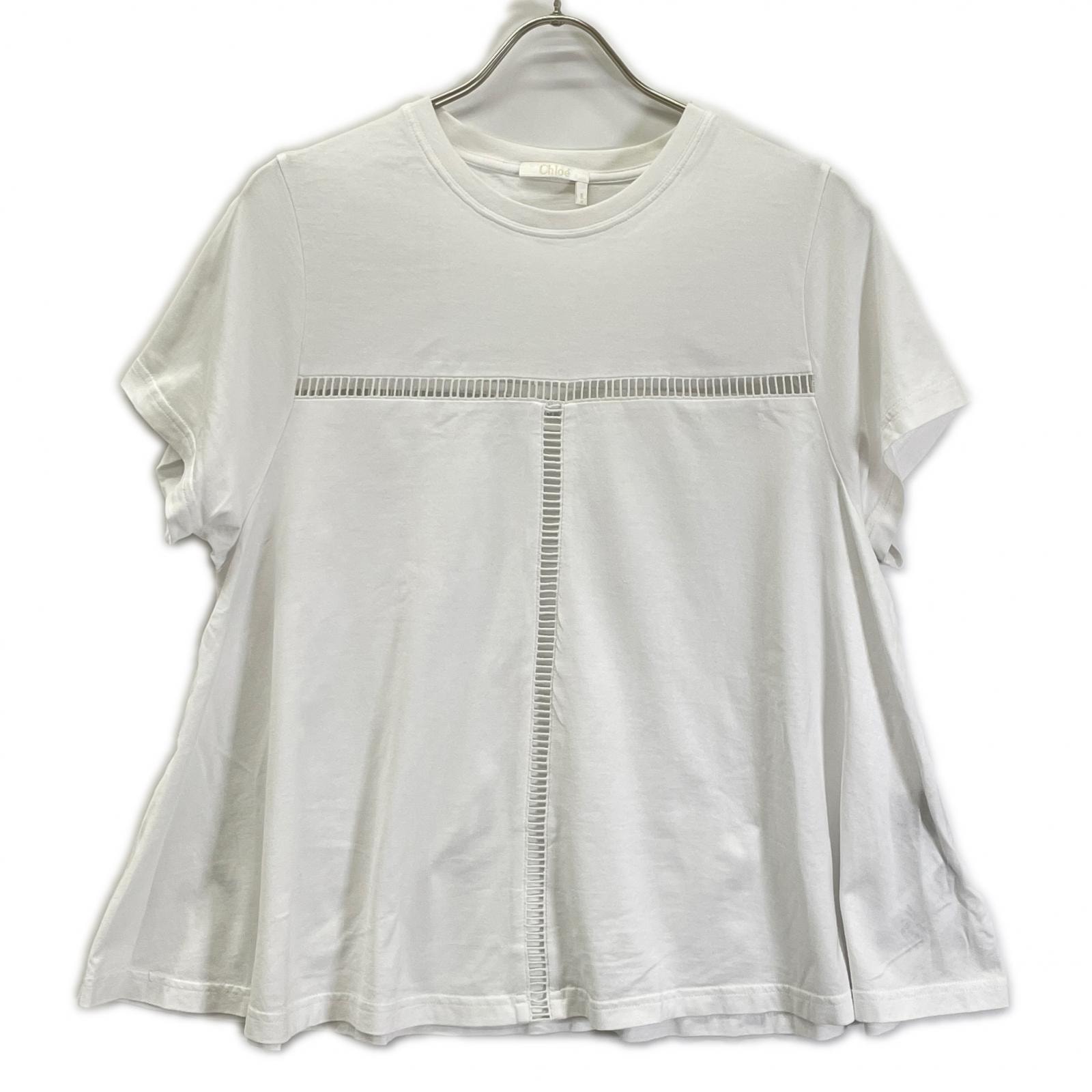クロエ 24SS ホワイト コットン ハシゴレース Tシャツ L