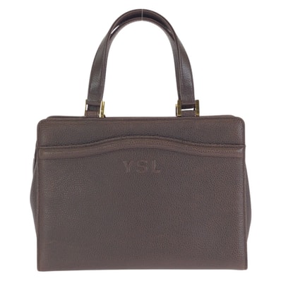 美品 YVES SAINT LAURENT イヴ サンローラン ヴィンテージ YSL ブラウン ゴールド金具 レザー ハンドバッグ 603360 【中古】