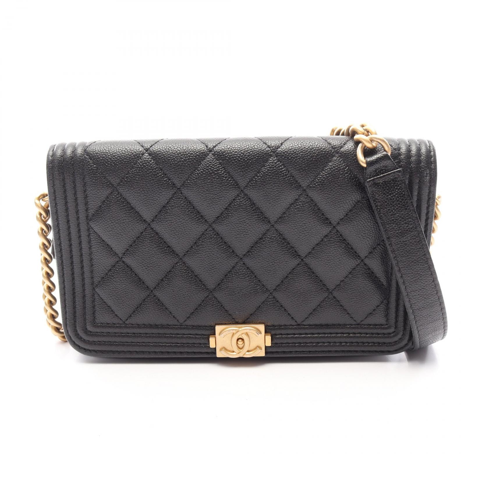 シャネル CHANEL ボーイシャネル フォンケース ショルダーバッグ バッグ キャビアスキン(グレインドカーフ) レディース ブラック系 AP3013 【中古】