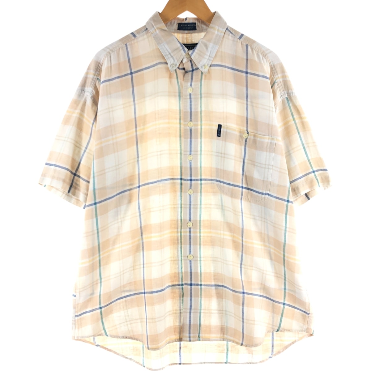 古着 80年代 ラルフローレン Ralph Lauren CHAPS チャップス チェック柄 半袖 コットン×リネン ボタンダウンシャツ メンズXL相当 ヴィンテージ/eaa541079