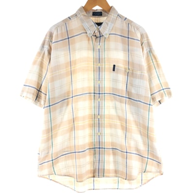 古着 80年代 ラルフローレン Ralph Lauren CHAPS チャップス チェック柄 半袖 コットン×リネン ボタンダウンシャツ メンズXL相当 ヴィンテージ/eaa541079
