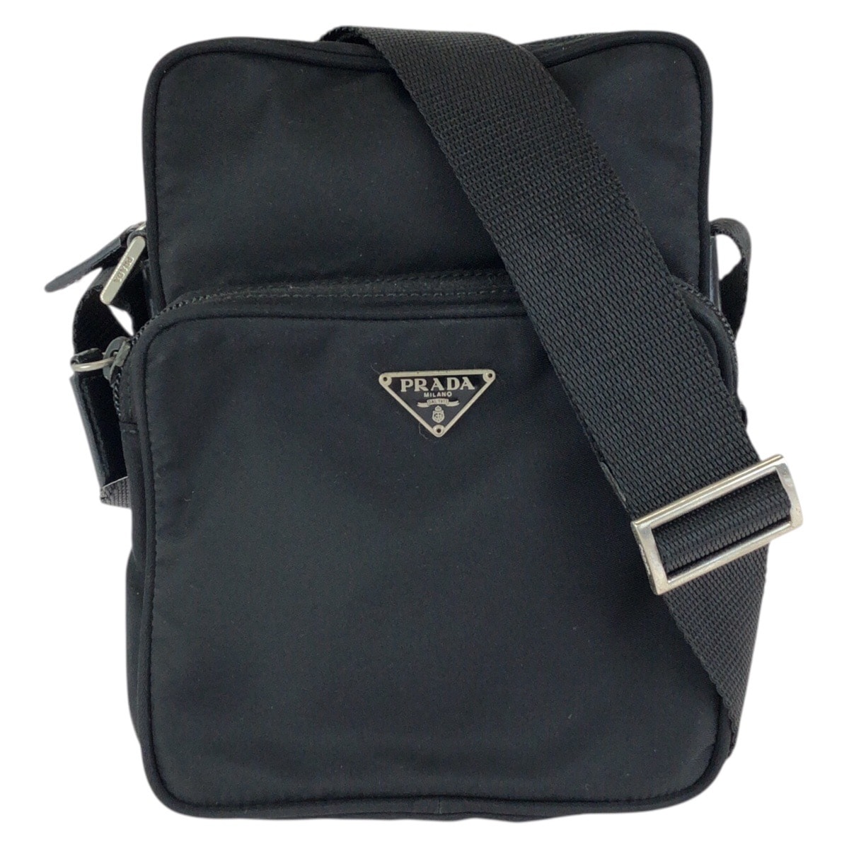 美品 PRADA プラダ テスート 三角ロゴプレート ブラック 黒 シルバー金具 ナイロン ショルダーバッグ ポシェット 602229 【中古】