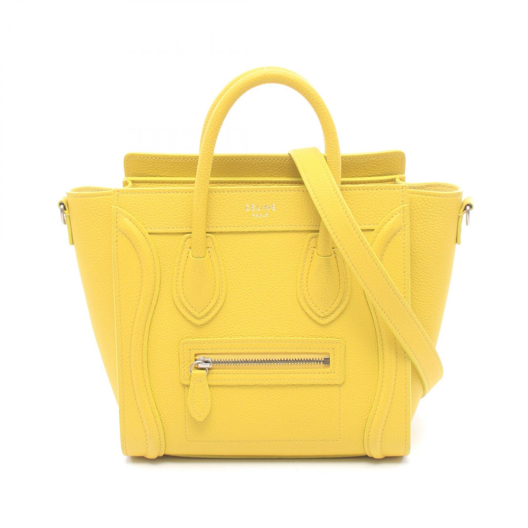 セリーヌ CELINE ラゲージ ナノショッパー 2WAY ハンドバッグ バッグ レザー レディース イエロー系 【中古】