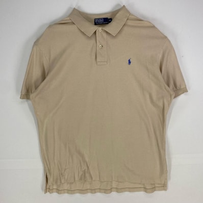 古着 ポロバイラルフローレン Polo by Ralph Lauren 鹿の子 半袖シャツ ワンポイント ロゴ刺繍 ポロシャツ XL ベージュ系 メンズ