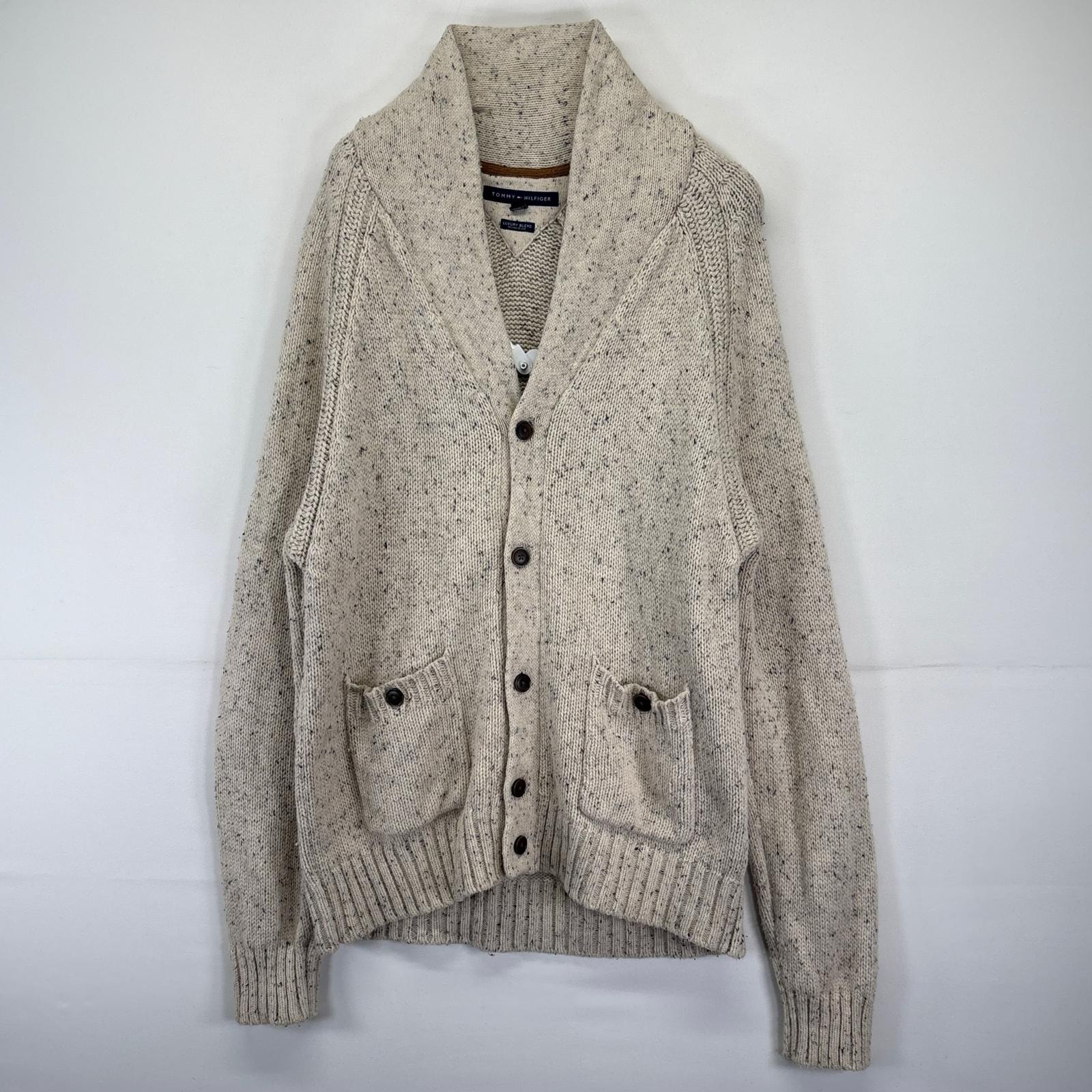 古着 トミーヒルフィガー TOMMY HILFIGER カーディガン ショールカラー ケーブルニット ボタン 14041 ベージュ メンズ