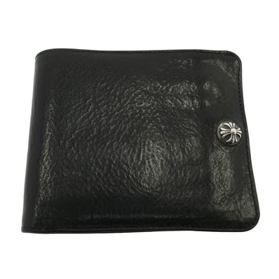 CHROME HEARTS クロムハーツ(原本無) 二つ折り財布 1SNAP 1スナップ クロスボールボタン レザー コンパクト ウォレット ブラック系 シルバー系【中古】