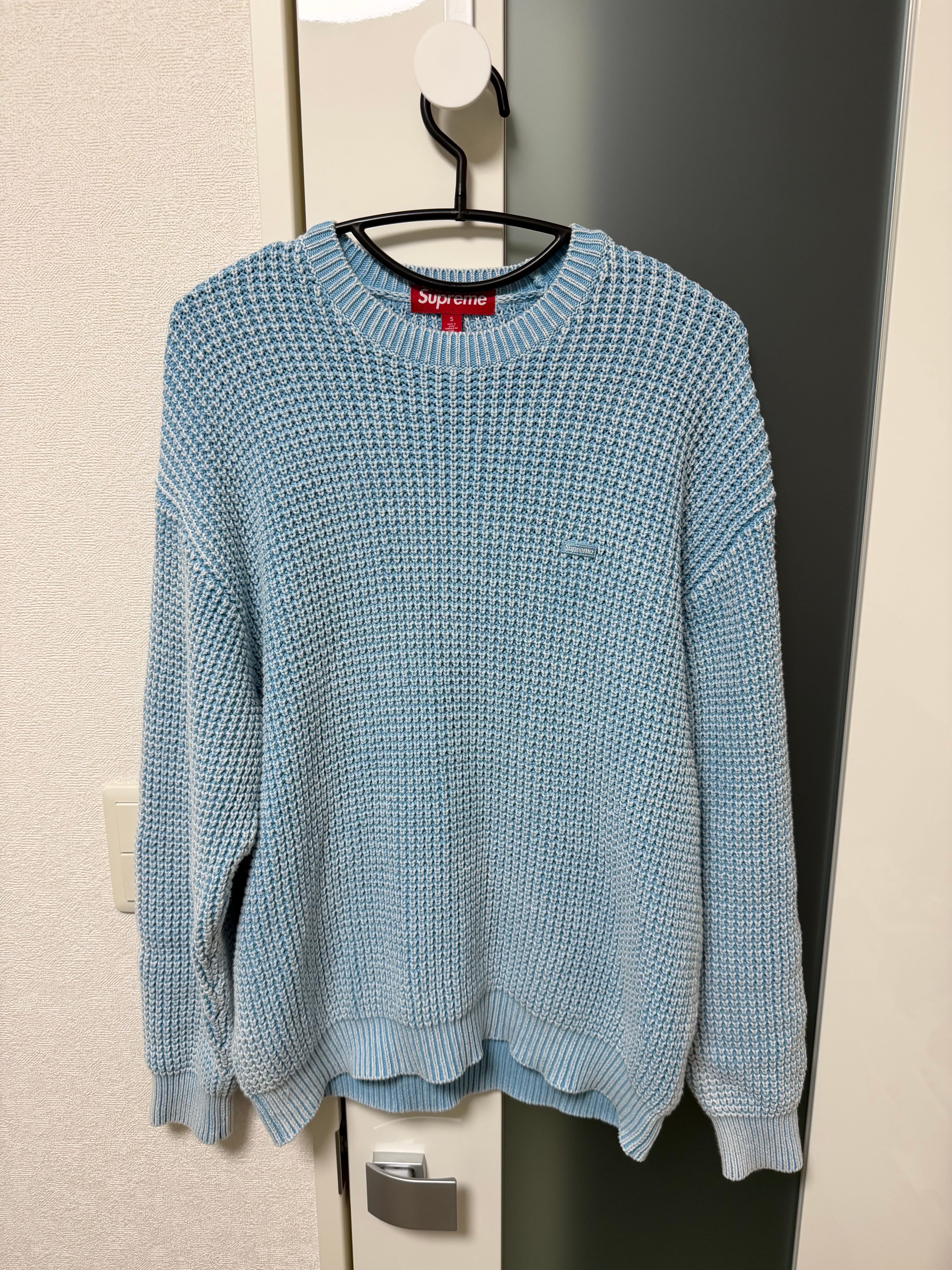 Supreme Washed Small Box Waffle Sweater "Light Blue"