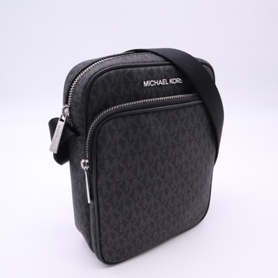 極美品 Michael Kors マイケルコース コーティングキャンバス ジェット セット トラベル ショルダーバッグ 35F1STVC2B ショルダーバッグ ブラック グレー コーティングキャンバス レディース