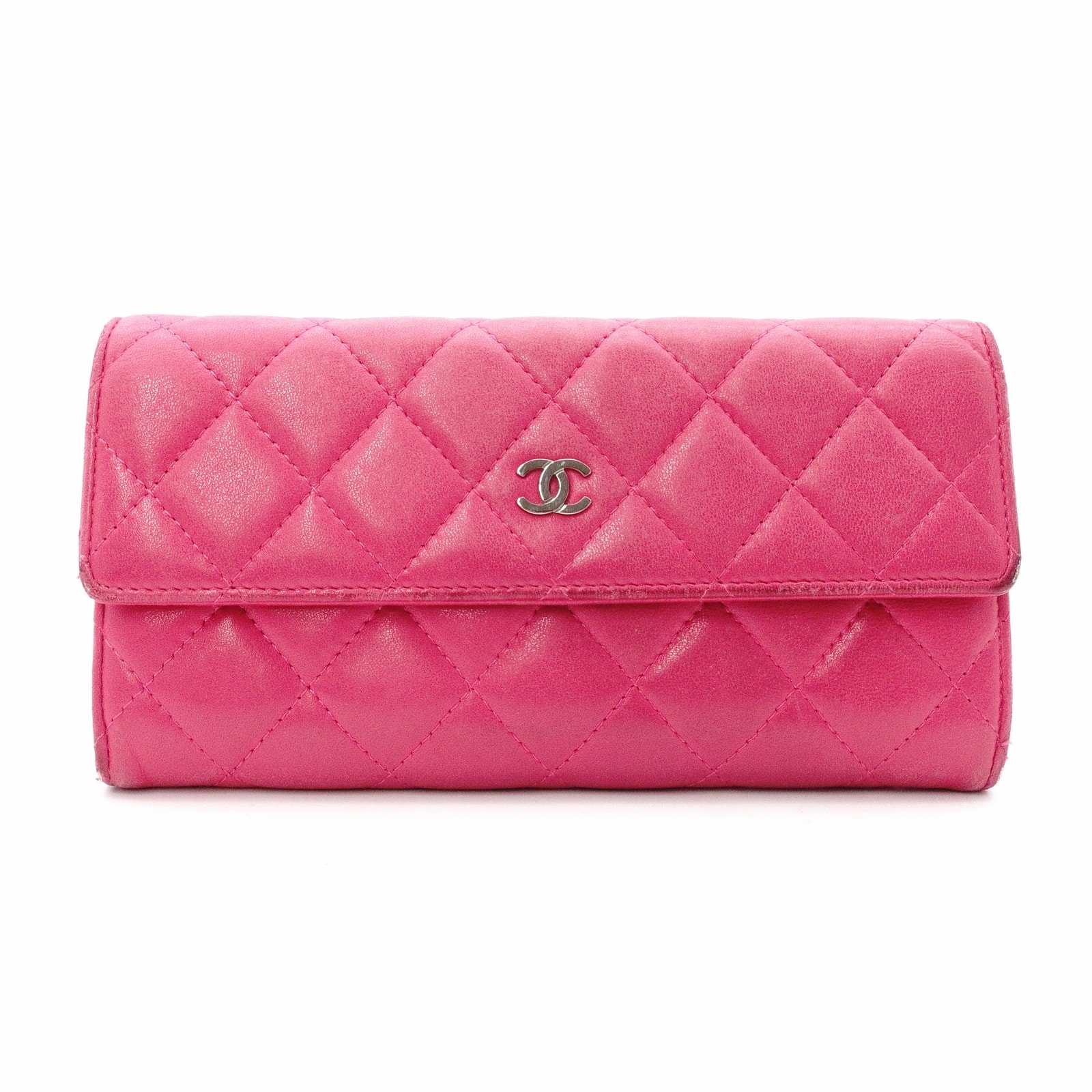 シャネル ラムスキン フラップ ロングウォレット マトラッセ長財布