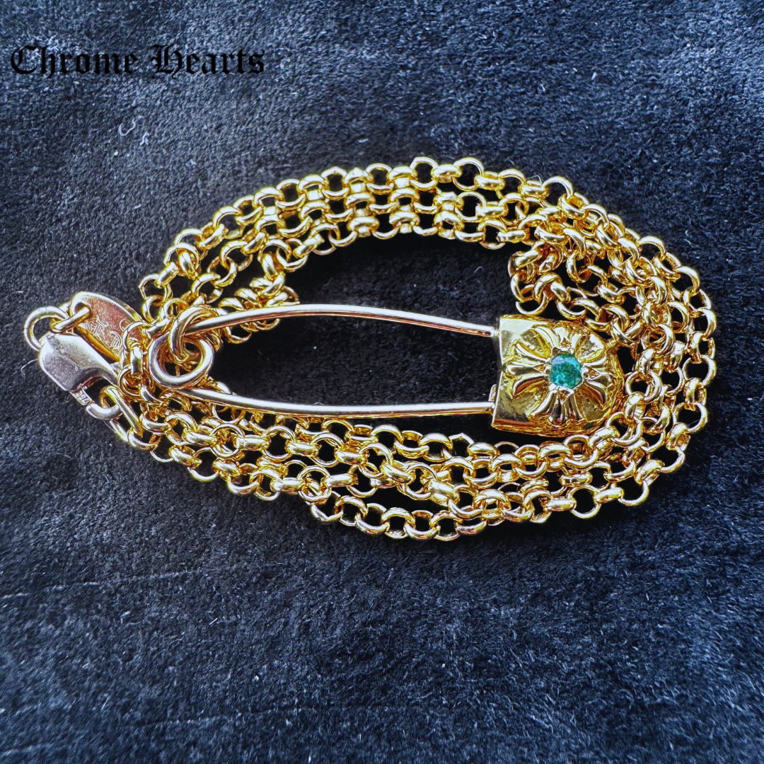 クロムハーツ セーフティピンネックレス 22K エメラルド 18インチ