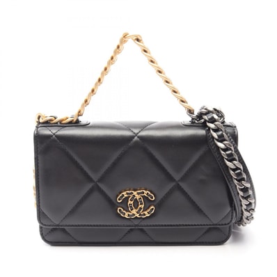 シャネル CHANEL 19 ディズヌフ マトラッセ コンビ金具 2WAY ショルダーバッグ バッグ ラムスキン(羊革) レディース ブラック系 AP0957 【中古】