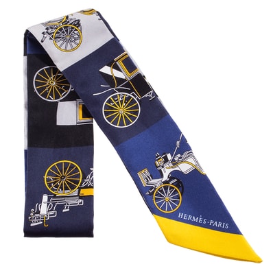 HERMES エルメス ツイリー Voitures Exquises 精巧な馬車 063429S 13 2021SS スカーフ シルク ネイビー イエロー【中古】