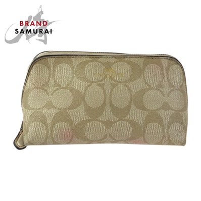 COACH コーチ シグネチャー ベージュ ゴールド金具 PVC ポーチ メイクポーチ 小物入れ 601985 【中古】