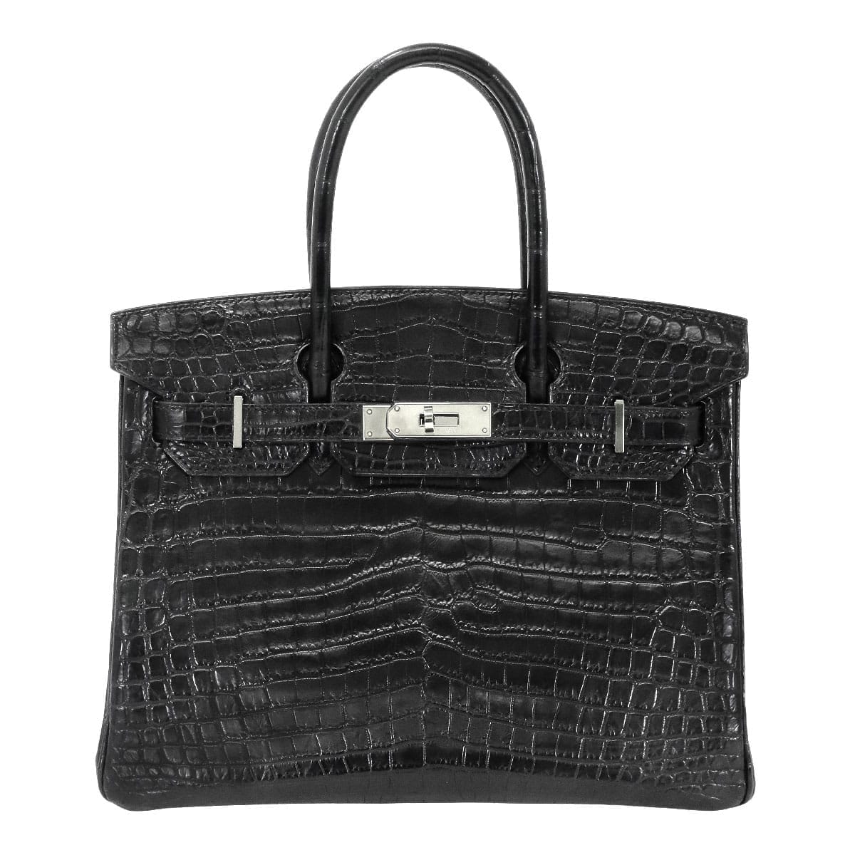 【恵比寿明治通り店】HERMES エルメス ハンドバッグ バーキン30 黒 (ブラック) クロコダイルニロティカスマット シルバー金具 □J刻印 新品同様【中古】