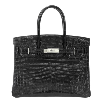 【恵比寿明治通り店】HERMES エルメス ハンドバッグ バーキン30 黒 (ブラック) クロコダイルニロティカスマット シルバー金具 □J刻印 新品同様【中古】