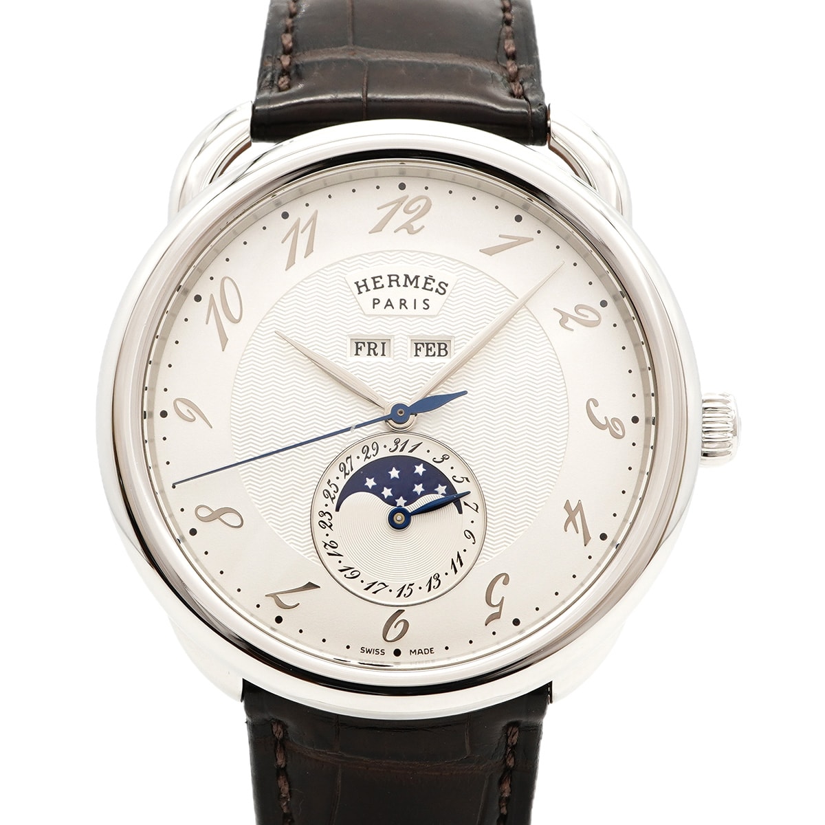 ★SALE【6wdc0258】エルメス アルソー グランド リュンヌ AR8.810 シルバー文字盤【中古】腕時計 メンズ