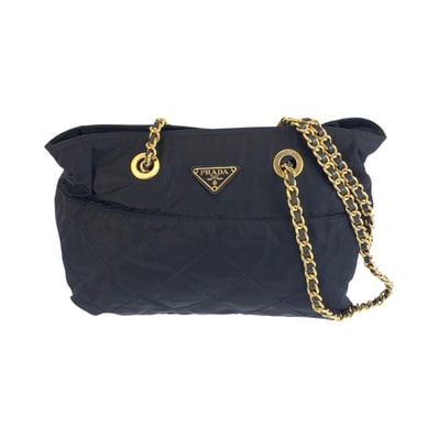 PRADA プラダ ヴィンテージ テスート 三角ロゴプレート ネイビー ゴールド金具 ナイロン レザー/ トートバッグ ショルダーバッグ 604081 【中古】