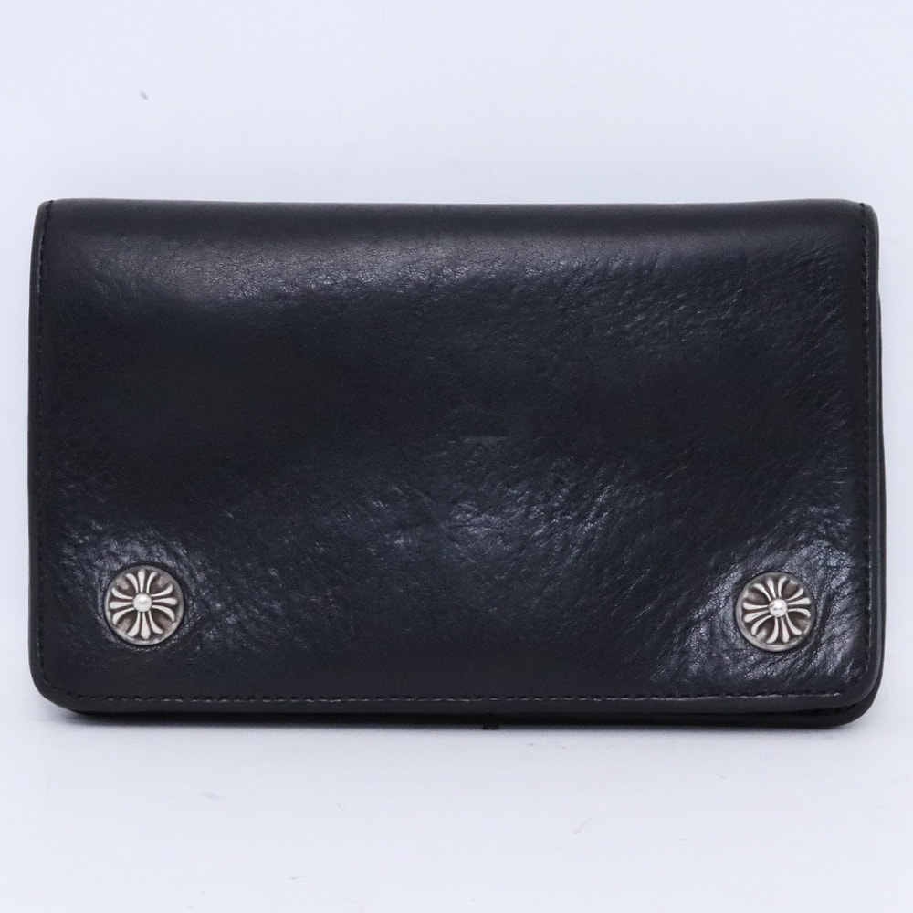 Chrome Hearts 1 Zip Cross Button Leather Wallet "Black"