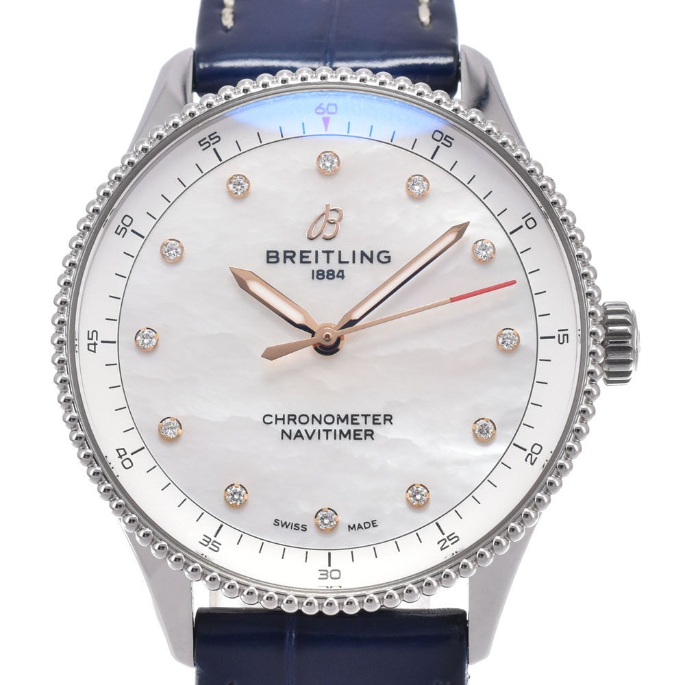 ブライトリング BREITLING A77320 ナビタイマー32 12P ダイヤモンド ホワイトシェル クォーツ ユニセックス 美品 腕時計 H#149983