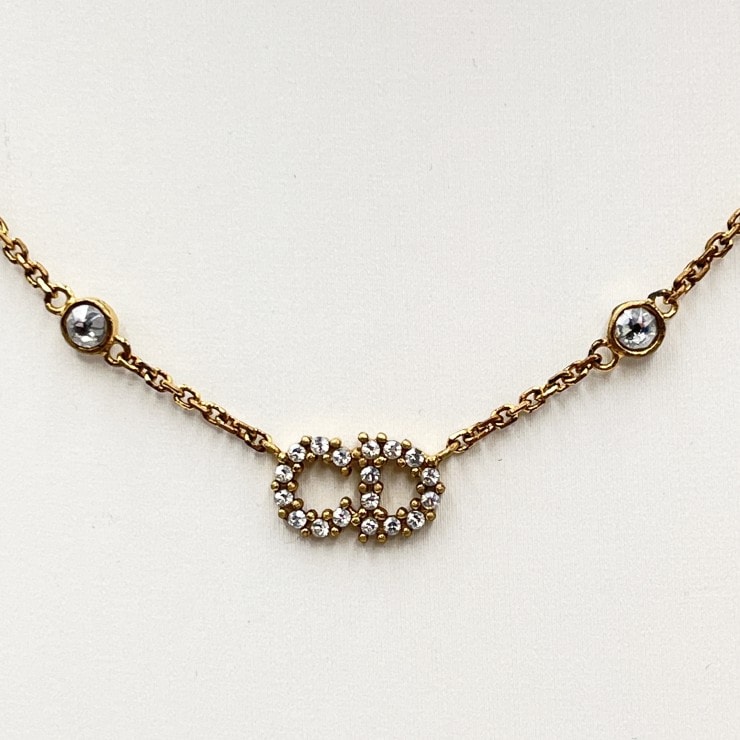 Christian Dior(クリスチャンディオール) Clair D Lune ネックレス CDロゴ ラインストーン フェイクパール ゴールドカラー 【中古】