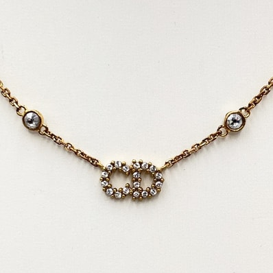 Christian Dior(クリスチャンディオール) Clair D Lune ネックレス CDロゴ ラインストーン フェイクパール ゴールドカラー 【中古】