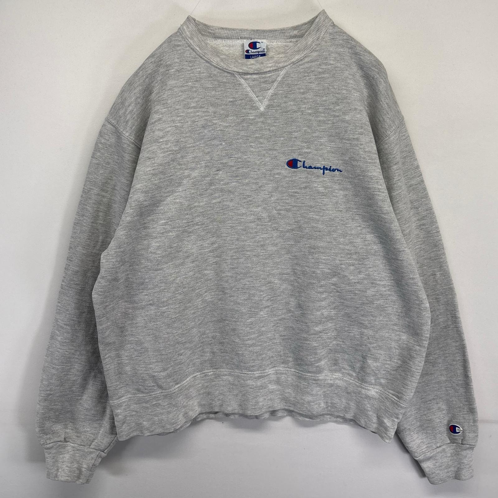 古着 90's/90年代 チャンピオン Champion USA製 スウェット トレーナー ワンポイントロゴ刺繍 クルーネック L  グレー メンズ