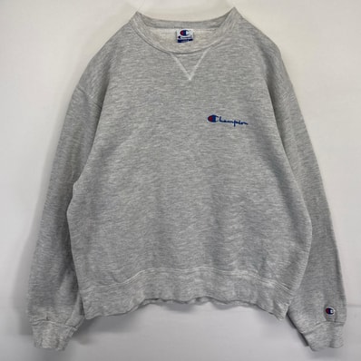 古着 90's/90年代 チャンピオン Champion USA製 スウェット トレーナー ワンポイントロゴ刺繍 クルーネック L グレー メンズ