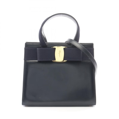 サルヴァトーレフェラガモ Salvatore Ferragamo ヴァラリボン 2WAY ハンドバッグ バッグ レザー レディース ネイビー系 【中古】