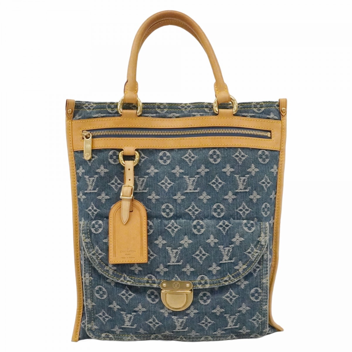 【6dd4305-k】ルイヴィトン ハンドバッグ モノグラム・デニム フラットショッパー M95018 ブルー【中古】レディース
