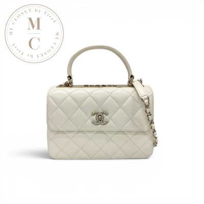 シャネル CHANEL トレンディCC バッグ ショルダーバッグ ホワイト 白 ゴールド ココマーク ターンロック ラインストーン ロゴ チェーン 2WAY ハンドバッグ