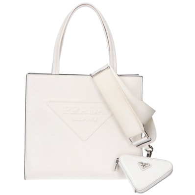 プラダ ホワイト 1BG382 エンボストライアングル2wayトート -