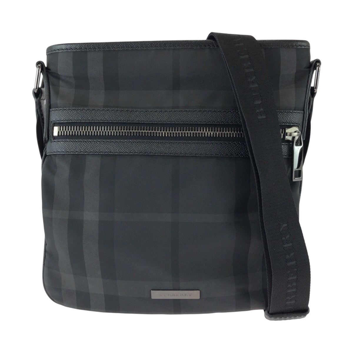 美品 BURBERRY バーバリー チェック柄 ブラック グレー シルバー金具 ナイロン レザー/ ショルダーバッグ メッセンジャーバッグ 604303 【中古】