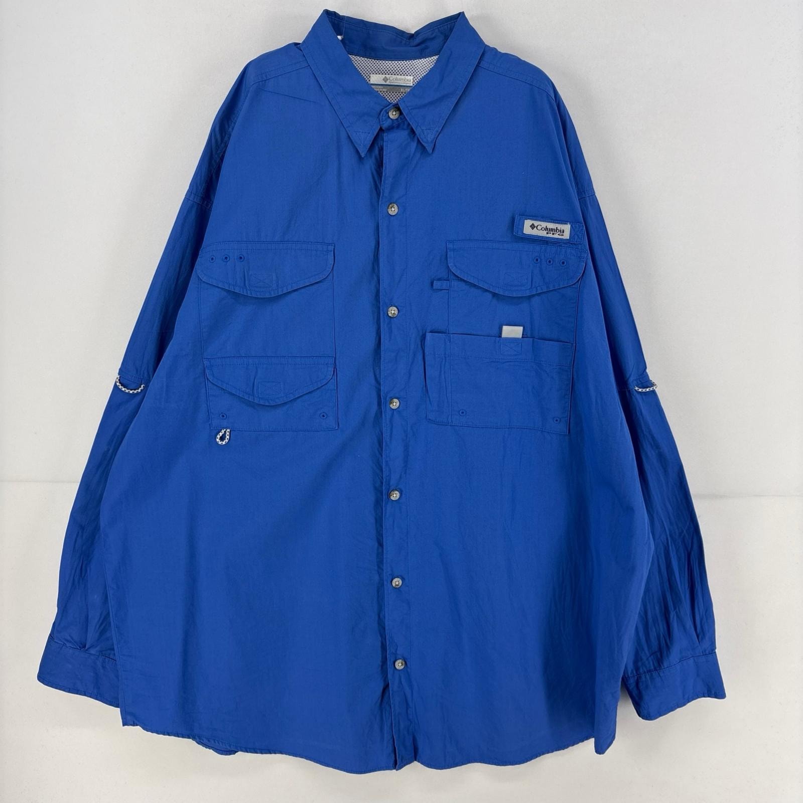 古着 コロンビア Columbia 長袖シャツ ワンポイント 胸ポケット PFG フィッシングシャツ XL  ブルー メンズ