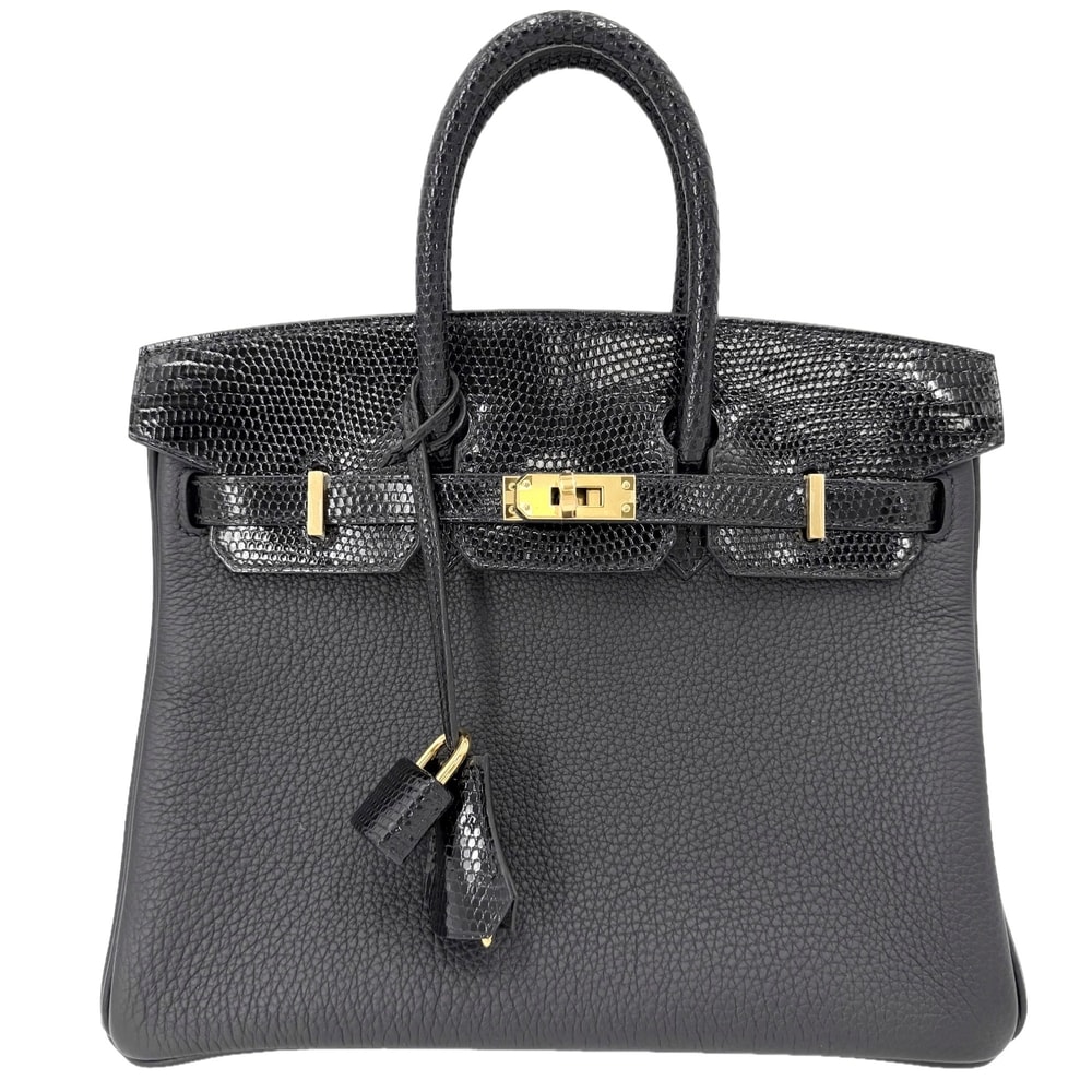 HERMES エルメス ハンドバッグ バーキン25 タッチ 内縫い U刻印 リザード  トゴ   ブラック系 ゴールド金具 レディース 美品 2022年【中古品】