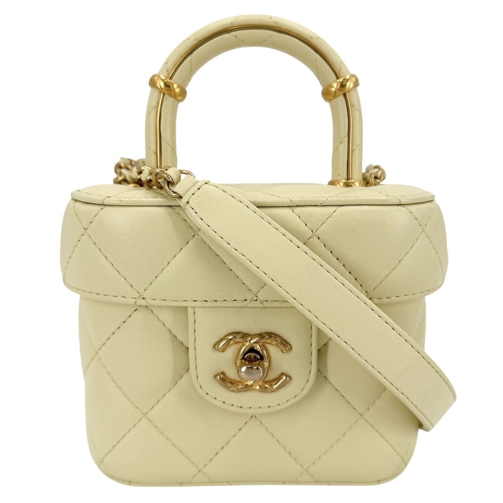 CHANEL シャネル 2WAY マトラッセ バニティ ハンドバッグ ショルダーバッグ 肩掛け 斜め掛け ココマーク ラムスキン イエロー ゴールド金具 レディース【中古品】