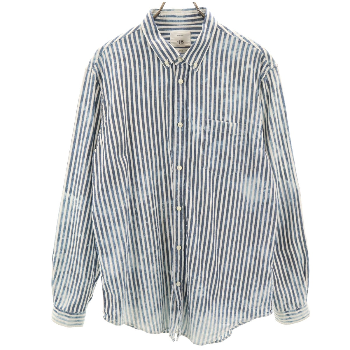 ZARA ザラ ヒッコリーストライプ柄 長袖 ボタンダウンシャツ XL ネイビー 1975